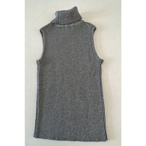 Preswick & Moore Women's Petite Sz M Gray Silver Metallic sleeveless turtleneck - Picture 2 of 4